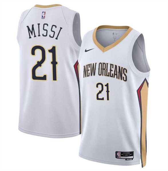 Men%27s New Orleans Pelicans #21 Yves Missi White 2024 Draft Association Edition Stitched Basketball Jersey Dzhi